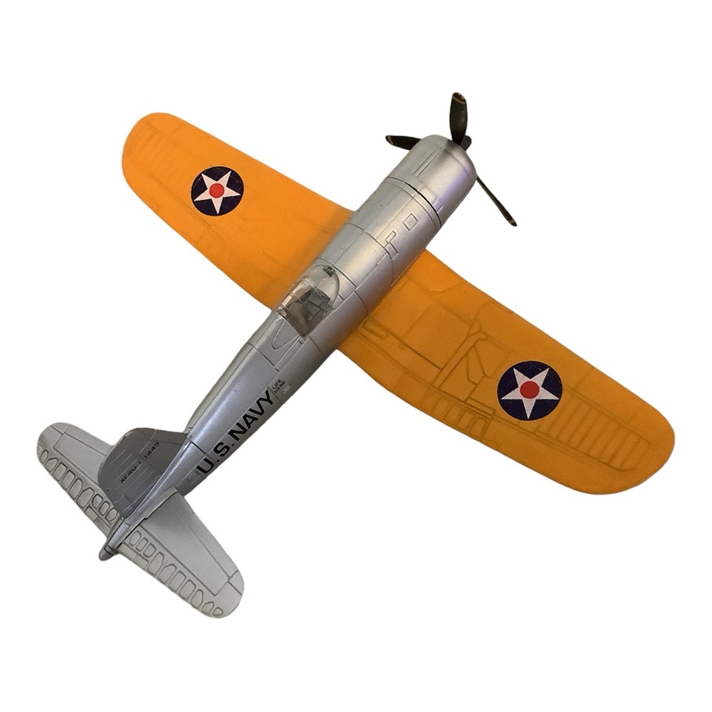 New Ray U.S. NAVY XF4U-1  1443 Maned Air Plane Plastic 7.5” Long Gray/Orange